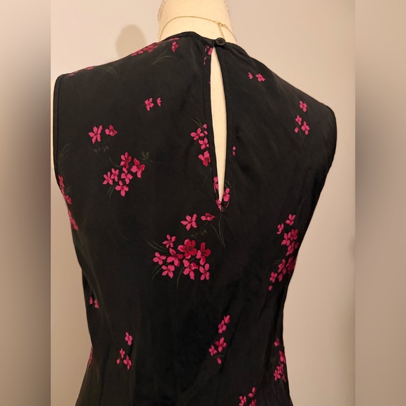 90% Silk 10% Spandex Quince Black Maxi Dress with Pink Floral Design - Picture 4 of 7